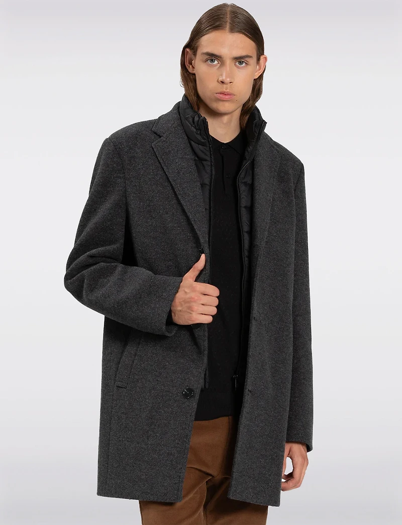 Vegan Melton Jacket with Detachable Bib & Inverted Notch Collar by Point Zero