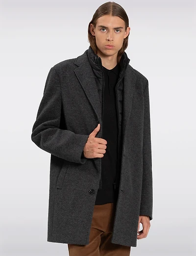 Vegan Melton Jacket with Detachable Bib & Inverted Notch Collar by Point Zero