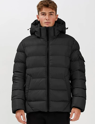 Sleek Eco-Down Puffer Jacket with Padded Hood & Backpack Straps by Point Zero