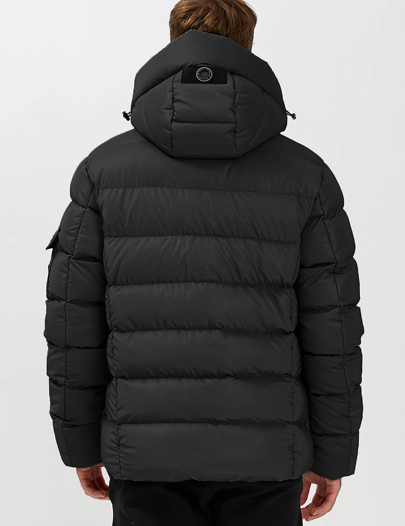 Sleek Eco-Down Puffer Jacket with Padded Hood & Backpack Straps by Point Zero