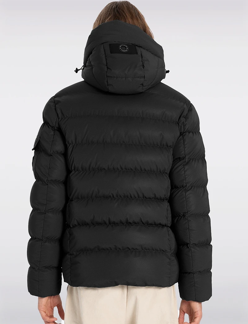 Sleek Eco-Down Puffer Jacket with Padded Hood & Backpack Straps by Point Zero