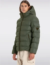 Sleek Eco-Down Puffer Jacket with Padded Hood & Backpack Straps by Point Zero