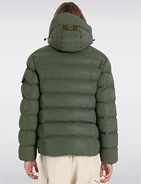 Sleek Eco-Down Puffer Jacket with Padded Hood & Backpack Straps by Point Zero
