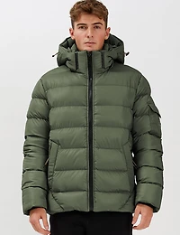 Sleek Eco-Down Puffer Jacket with Padded Hood & Backpack Straps by Point Zero
