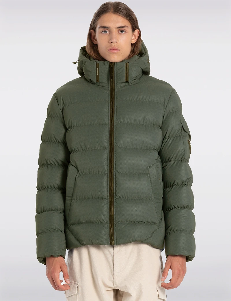 Sleek Eco-Down Puffer Jacket with Padded Hood & Backpack Straps by Point Zero