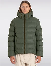 Sleek Eco-Down Puffer Jacket with Padded Hood & Backpack Straps by Point Zero