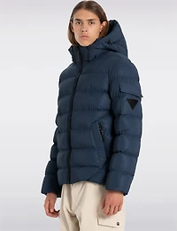 Sleek Eco-Down Puffer Jacket with Padded Hood & Backpack Straps by Point Zero