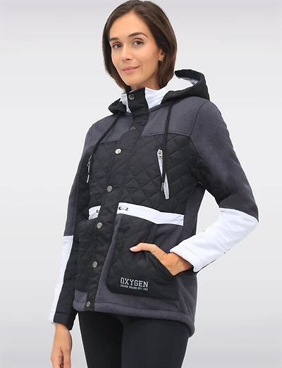Vegan Hooded Quilted Knit Jacket with Fleece Lining & Chest Pockets by Oxygen