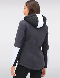 Vegan Hooded Quilted Knit Jacket with Fleece Lining & Chest Pockets by Oxygen