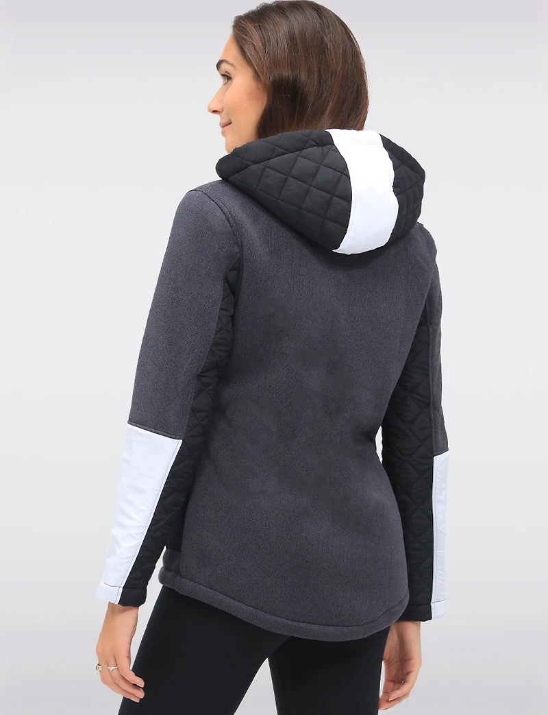 Vegan Hooded Quilted Knit Jacket with Fleece Lining & Chest Pockets by Oxygen