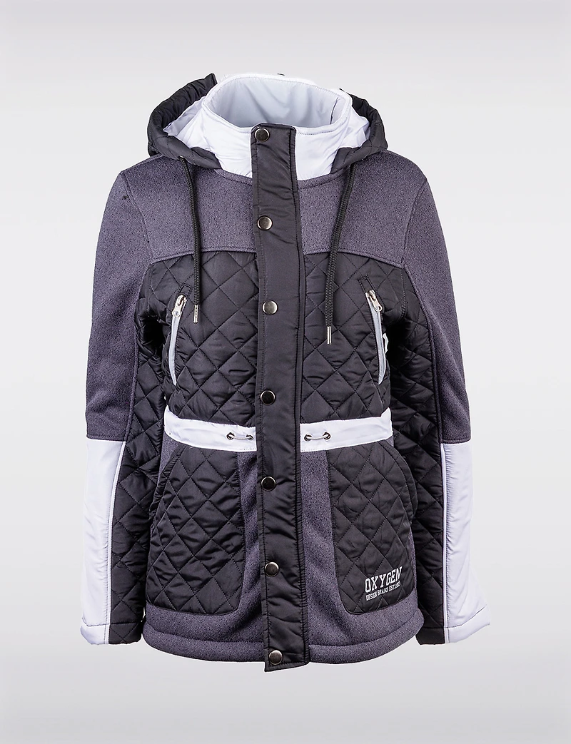 Vegan Hooded Quilted Knit Jacket with Fleece Lining & Chest Pockets by Oxygen