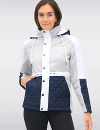 Vegan Hooded Colorblock Quilted Knit Jacket with Fleece Lining by Oxygen