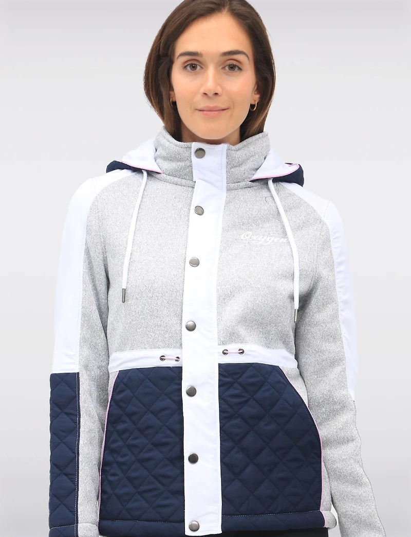 Vegan Hooded Colorblock Quilted Knit Jacket with Fleece Lining by Oxygen