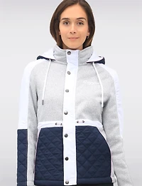 Vegan Hooded Colorblock Quilted Knit Jacket with Fleece Lining by Oxygen