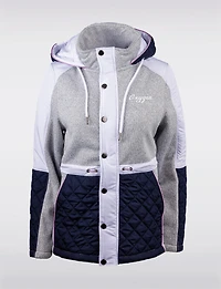 Vegan Hooded Colorblock Quilted Knit Jacket with Fleece Lining by Oxygen