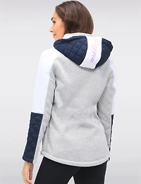 Vegan Hooded Colorblock Quilted Knit Jacket with Fleece Lining by Oxygen