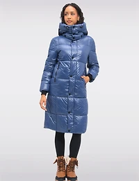 Ultra-warm Vegan Glossy Long Puffer Coat with Detachable Hood by Oxygen