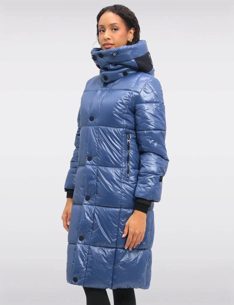 Ultra-warm Vegan Glossy Long Puffer Coat with Detachable Hood by Oxygen