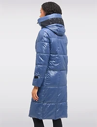 Ultra-warm Vegan Glossy Long Puffer Coat with Detachable Hood by Oxygen