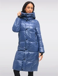 Ultra-warm Vegan Glossy Long Puffer Coat with Detachable Hood by Oxygen