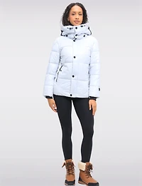 Trendy Icy Blue Vegan Cropped Puffer Jacket with Detachable Hood by Oxygen