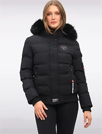 Vegan Bomber Jacket with Detachable Faux Fur Hood by Oxygen