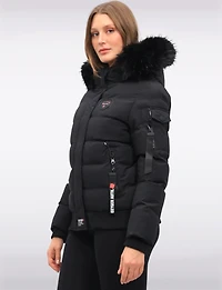 Vegan Bomber Jacket with Detachable Faux Fur Hood by Oxygen