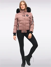 Vegan Bomber Jacket with Detachable Faux Fur Hood by Oxygen