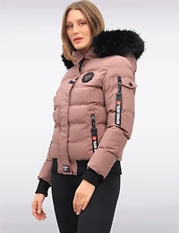 Vegan Bomber Jacket with Detachable Faux Fur Hood by Oxygen