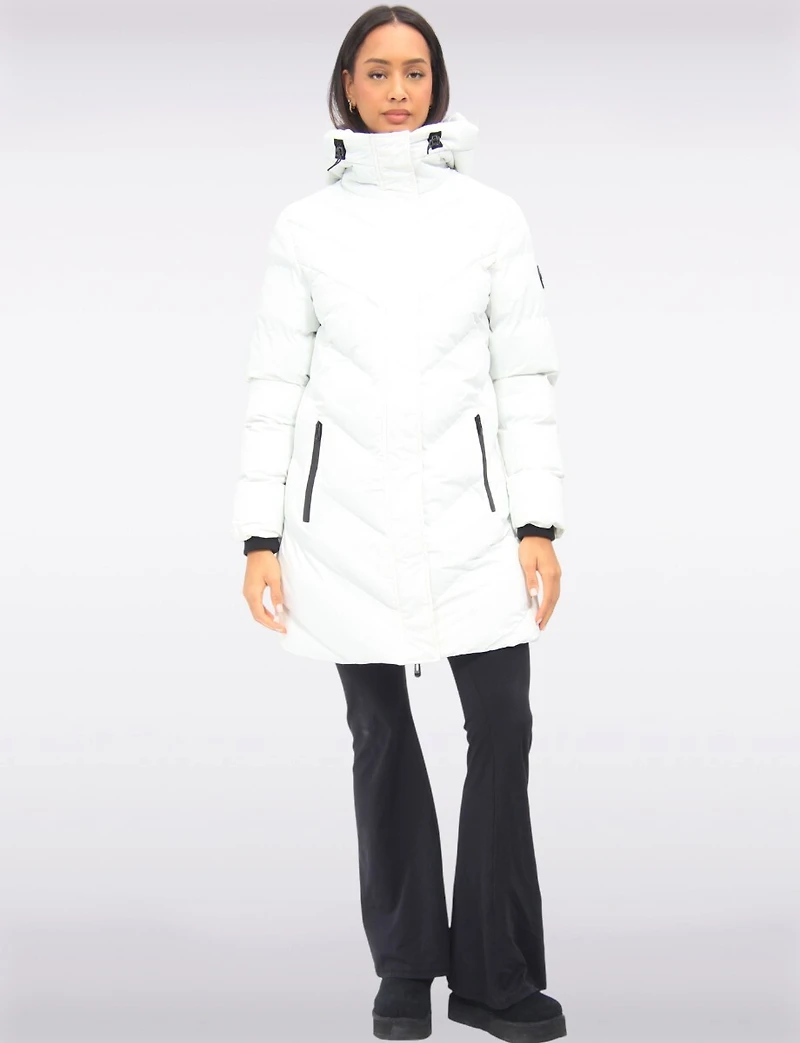 Vegan Weather-Resistan Quilted Hooded Eco-Down Mid-Length Puffer Coat by Oxygen