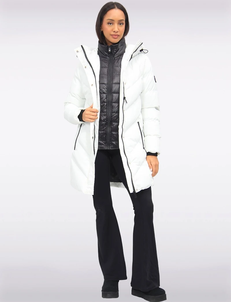 Vegan Weather-Resistan Quilted Hooded Eco-Down Mid-Length Puffer Coat by Oxygen