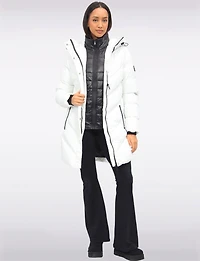 Vegan Weather-Resistan Quilted Hooded Eco-Down Mid-Length Puffer Coat by Oxygen