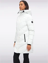 Vegan Weather-Resistan Quilted Hooded Eco-Down Mid-Length Puffer Coat by Oxygen