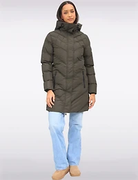 Vegan Weather-Resistan Quilted Hooded Eco-Down Mid-Length Puffer Coat by Oxygen