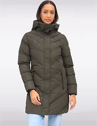 Vegan Weather-Resistan Quilted Hooded Eco-Down Mid-Length Puffer Coat by Oxygen