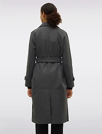 Classic Long Double-Breasted Belted Vegan Trench Coat & Back Slit by Vero Moda