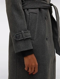 Classic Long Double-Breasted Belted Vegan Trench Coat & Back Slit by Vero Moda
