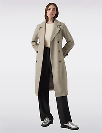 Long Double-Breasted Trench Coat with Removable Belt and Back Slit by Vero Moda