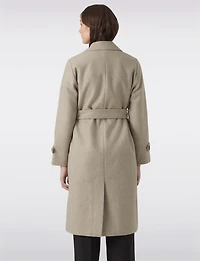 Long Double-Breasted Trench Coat with Removable Belt and Back Slit by Vero Moda