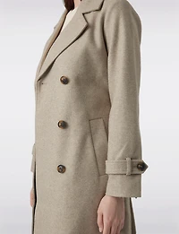 Long Double-Breasted Trench Coat with Removable Belt and Back Slit by Vero Moda