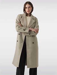 Long Double-Breasted Trench Coat with Removable Belt and Back Slit by Vero Moda