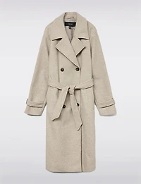 Long Double-Breasted Trench Coat with Removable Belt and Back Slit by Vero Moda