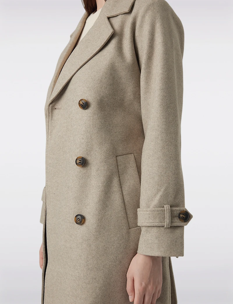 Long Double-Breasted Trench Coat with Removable Belt and Back Slit by Vero Moda