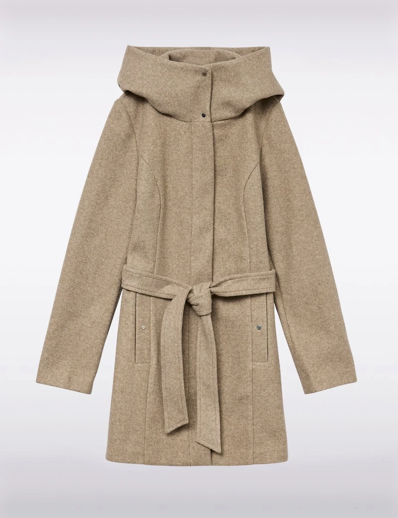 Elegant Slim Fit Mid-thigh Belted High Collar Hooded Trench Coat by Vero Moda