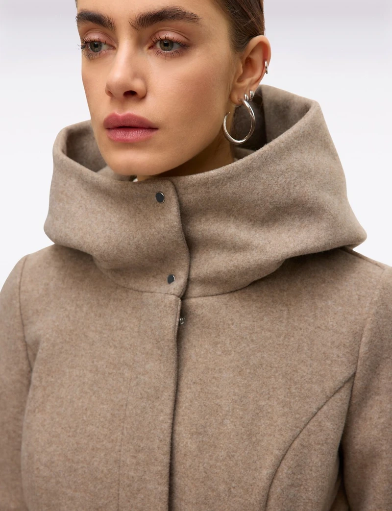 Elegant Slim Fit Mid-thigh Belted High Collar Hooded Trench Coat by Vero Moda