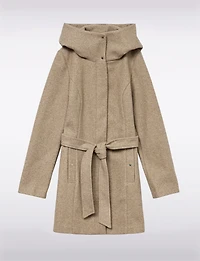 Elegant Slim Fit Mid-thigh Belted High Collar Hooded Trench Coat by Vero Moda