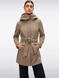 Elegant Slim Fit Mid-thigh Belted High Collar Hooded Trench Coat by Vero Moda