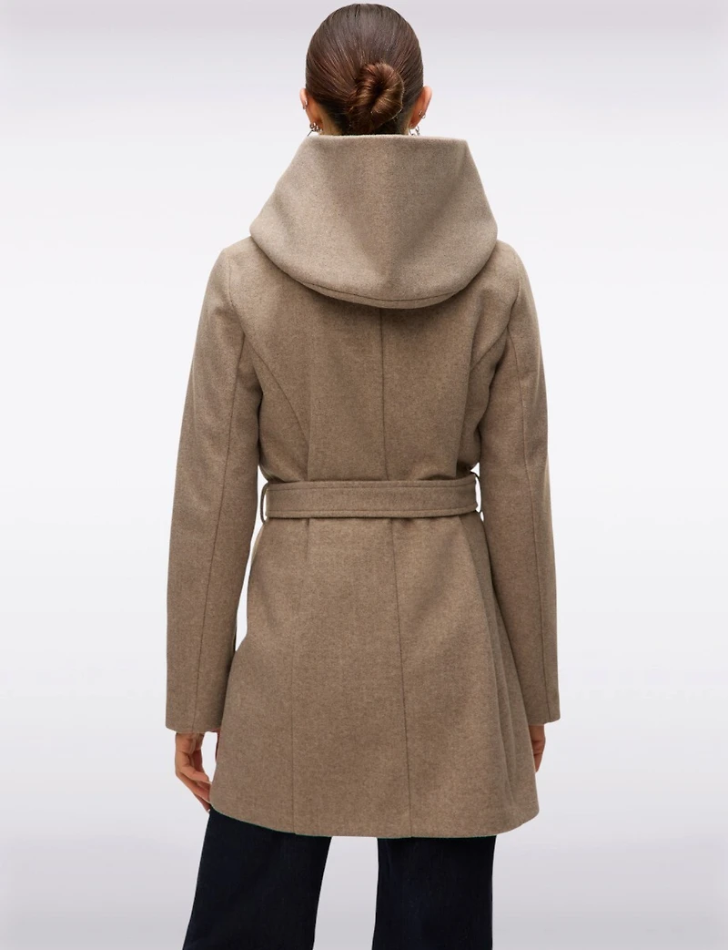 Elegant Slim Fit Mid-thigh Belted High Collar Hooded Trench Coat by Vero Moda