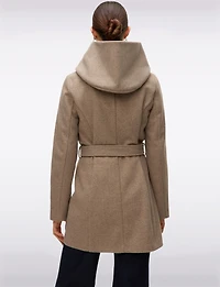 Elegant Slim Fit Mid-thigh Belted High Collar Hooded Trench Coat by Vero Moda
