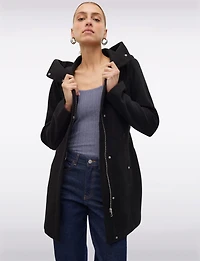 Elegant Slim Fit Mid-thigh Belted High Collar Hooded Trench Coat by Vero Moda